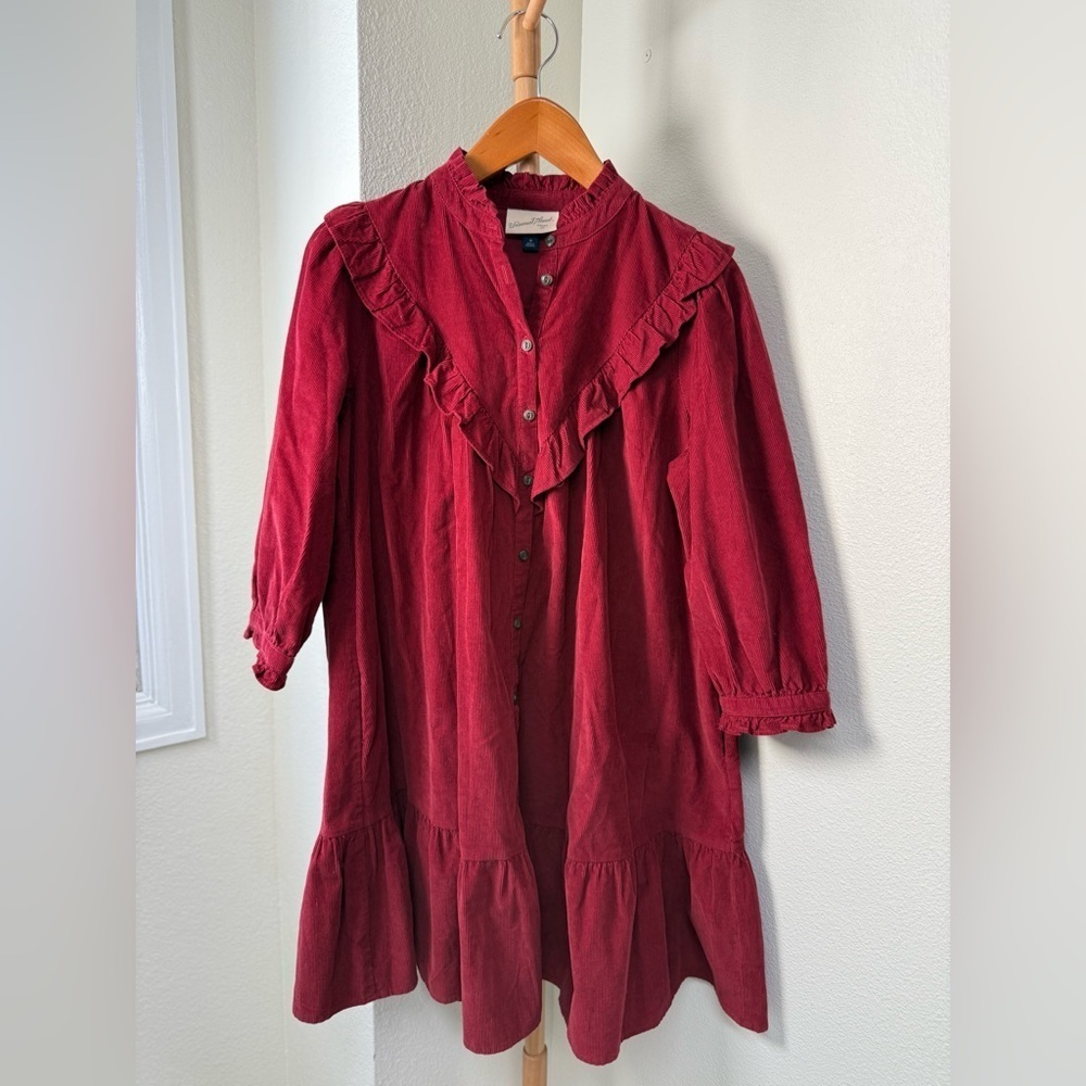 Universal Thread Burgundy Corduroy Holidays Ruffled Button-Up Mini Dress Size M